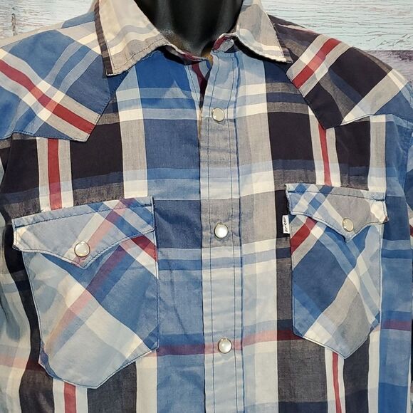 Levi's Men's Blue Red Plaid Pearl Snap Western Shirt Sz Small S - Picture 1 of 7